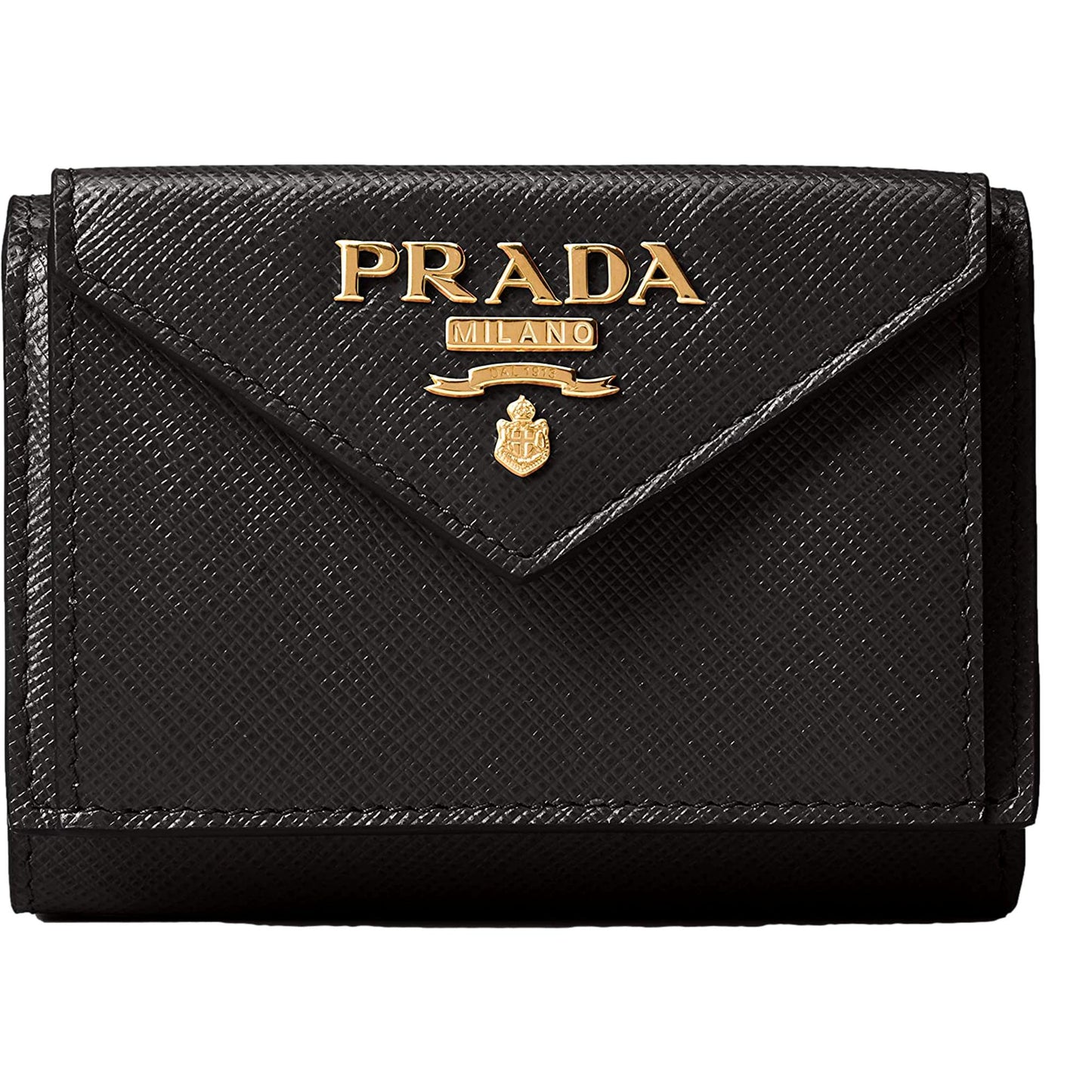 Prada Saffiano Black Leather Envelope Trifold Wallet 1MH021