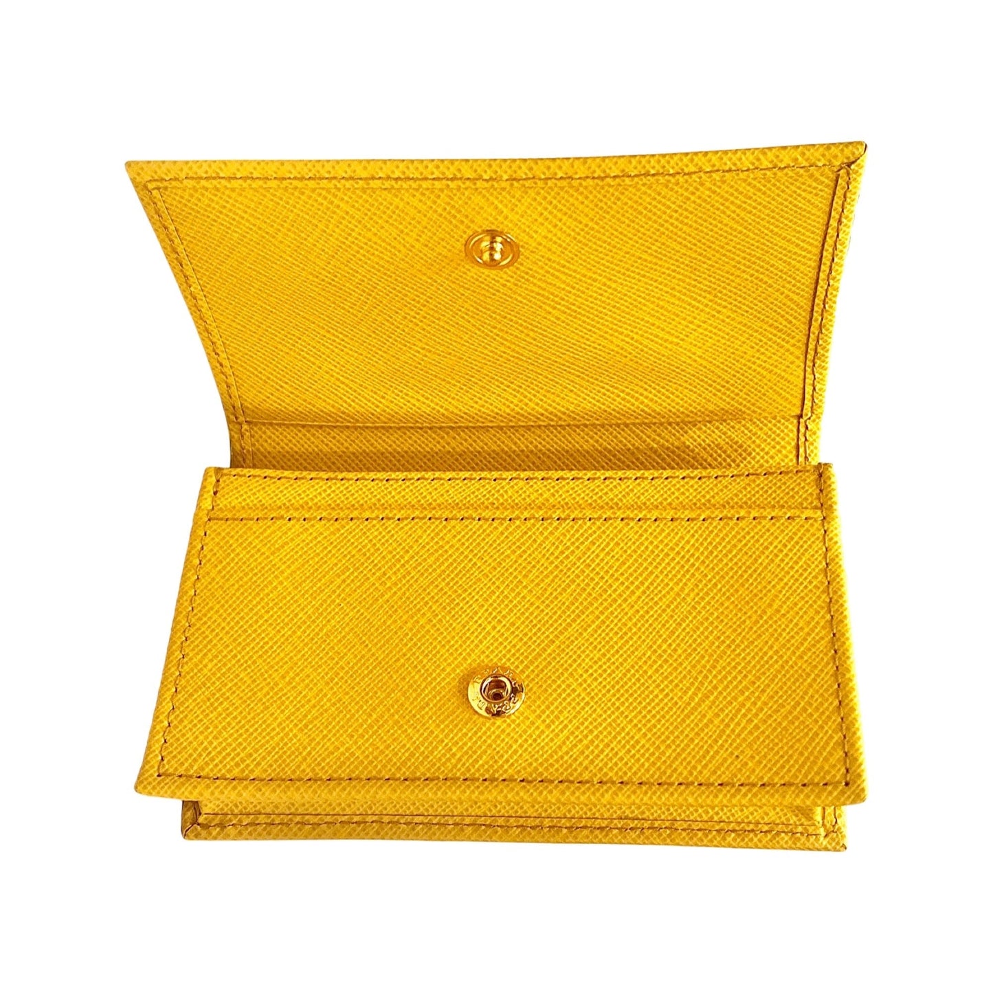 Prada Saffiano Yellow Leather Card Case Wallet 1MC122