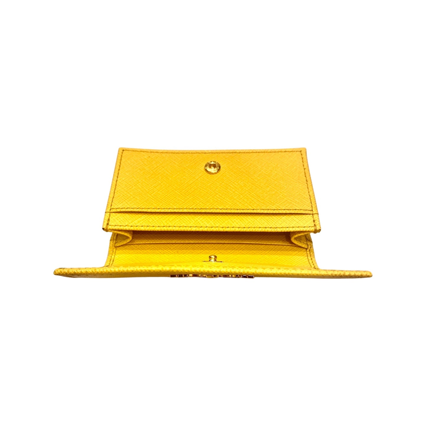 Prada Saffiano Yellow Leather Card Case Wallet 1MC122