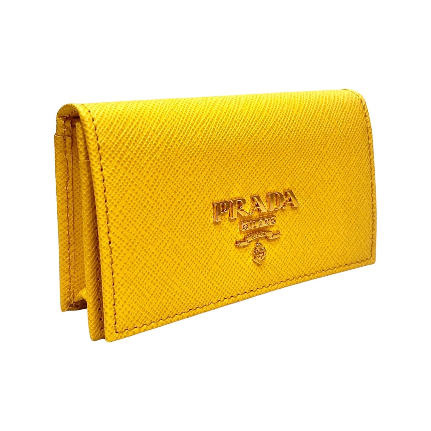 Prada Saffiano Yellow Leather Card Case Wallet 1MC122