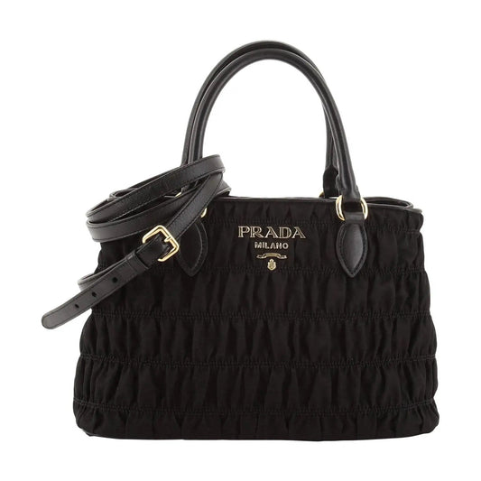 Prada Tessuto Gaufre Nylon Small Black Satchel Handbag