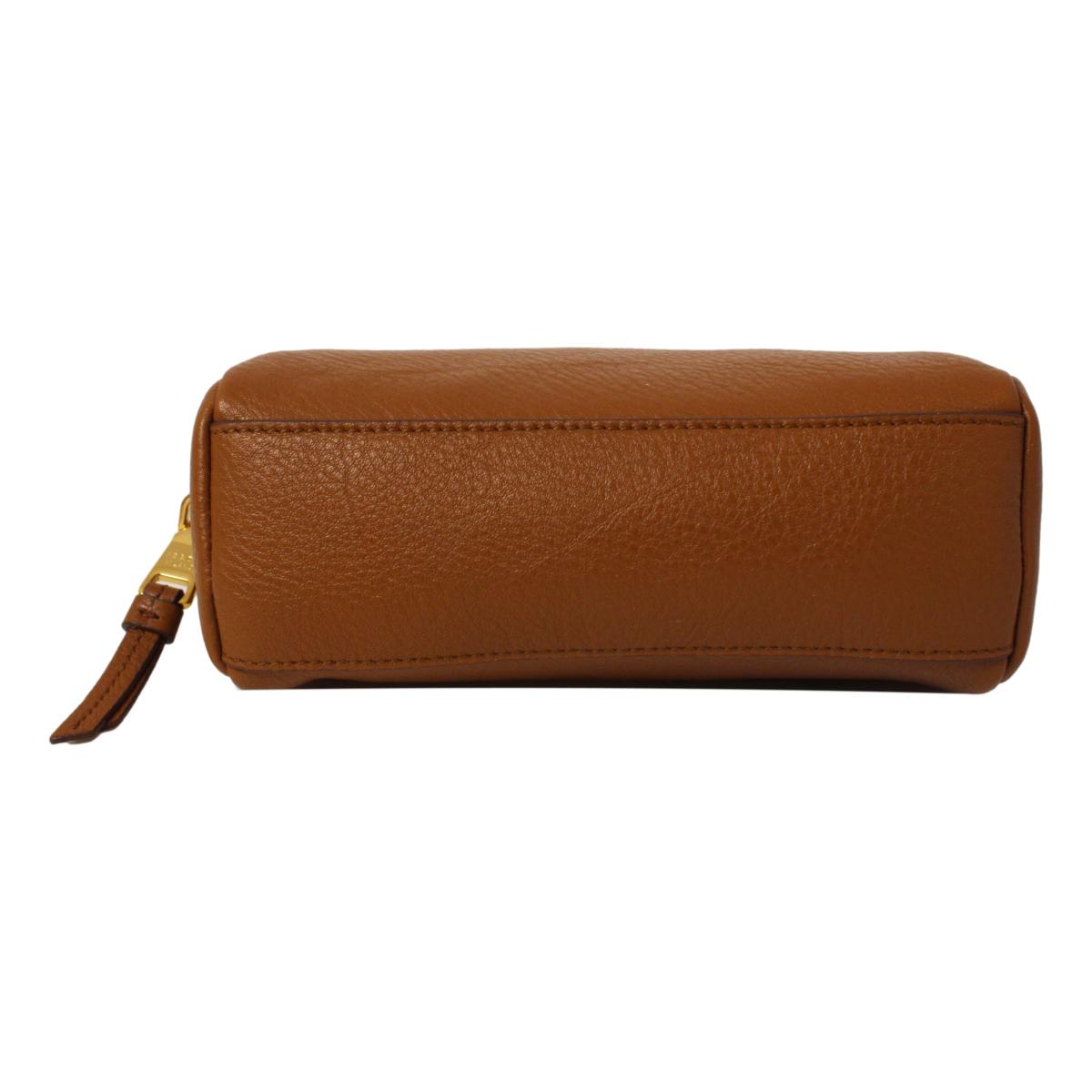 Prada Vitello Daino Cannella Brown Leather Cosmetic Pouch 1ND004