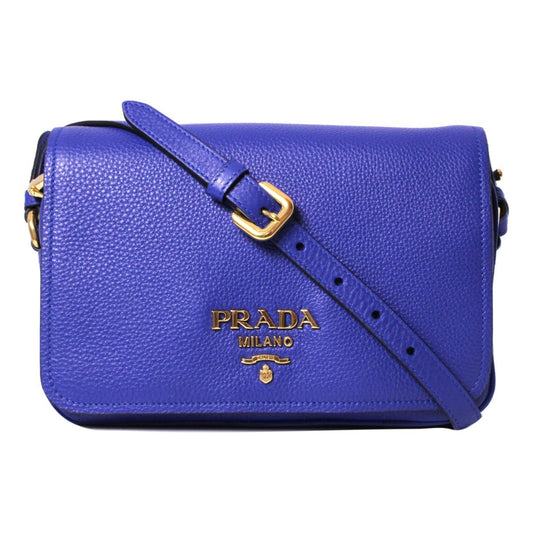 Prada Vitello Phenix Royal Blue Leather Flap Crossbody Bag 1BD163