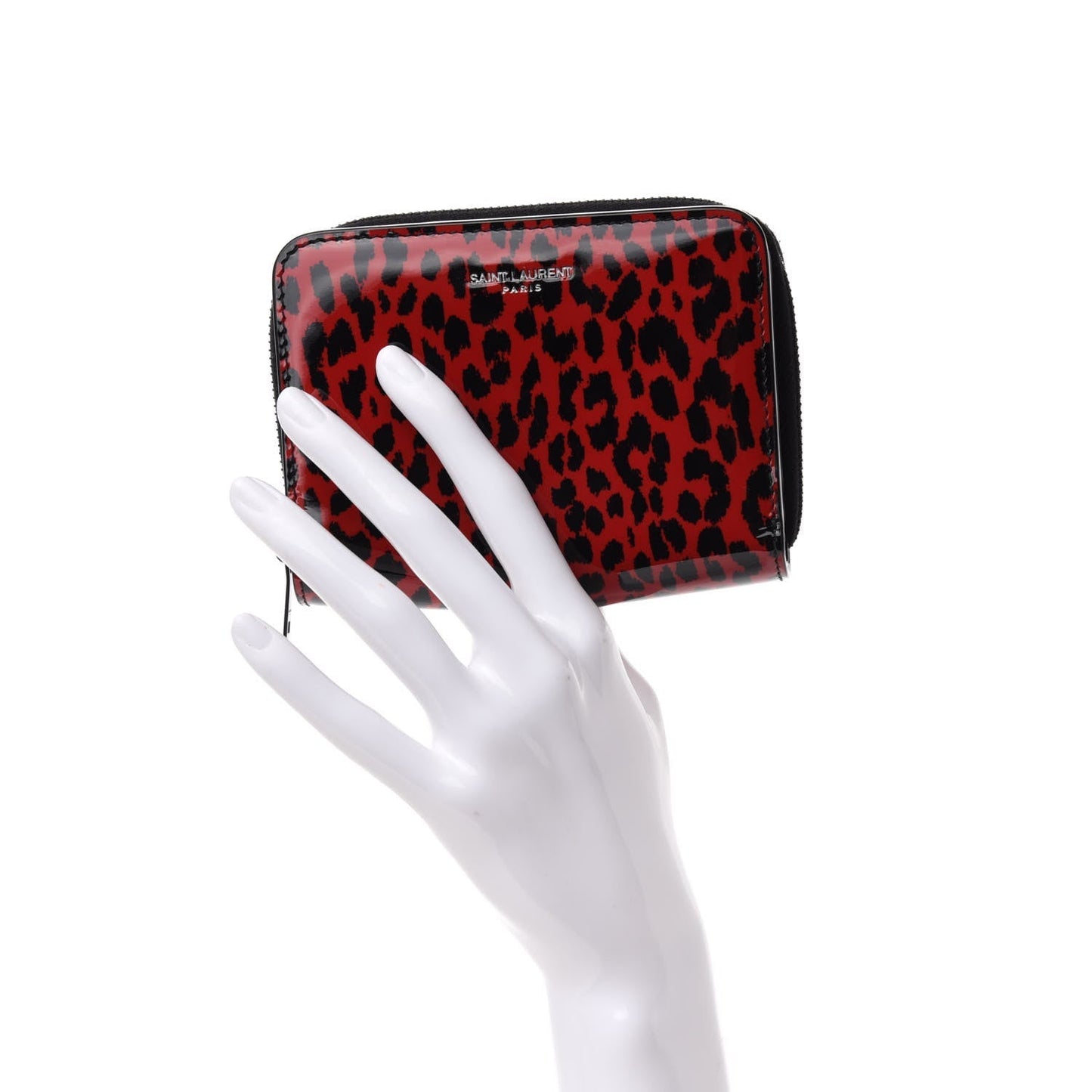 Saint Laurent Baby Cat Red Patent Leather Leopard Print Wallet 562796