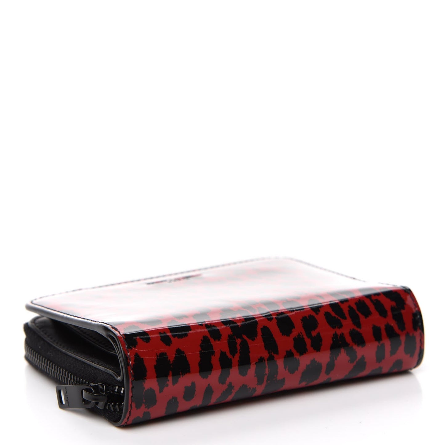 Saint Laurent Baby Cat Red Patent Leather Leopard Print Wallet 562796