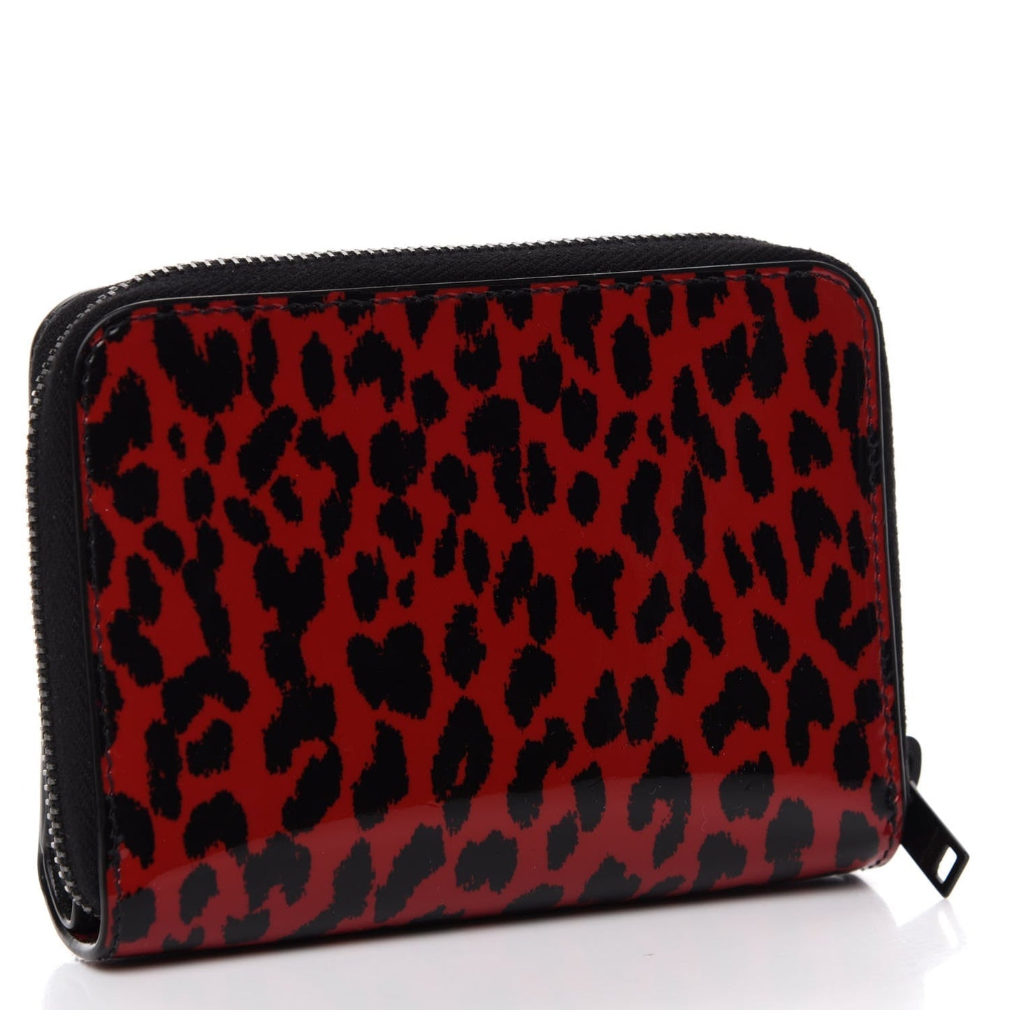 Saint Laurent Baby Cat Red Patent Leather Leopard Print Wallet 562796