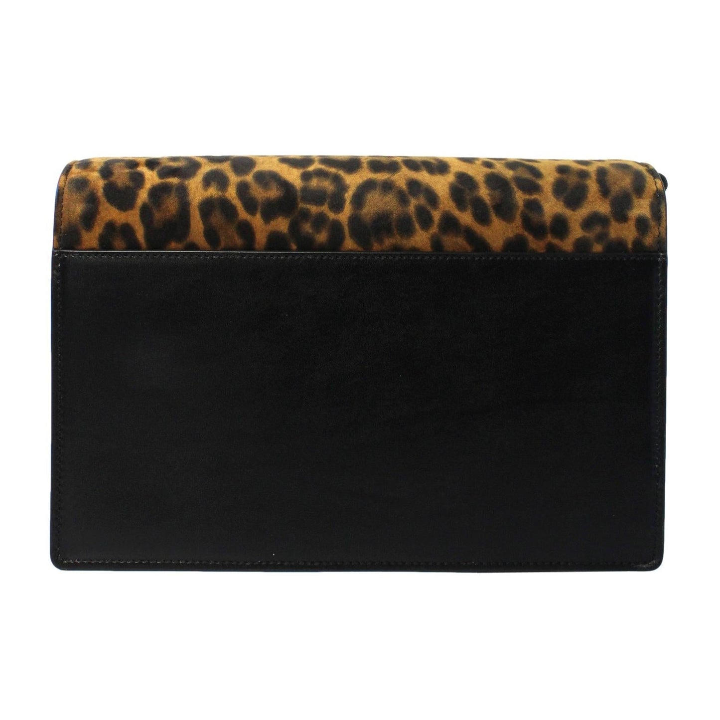 Saint Laurent Bellechasse Black Leather Leopard Print Crossbody 482044