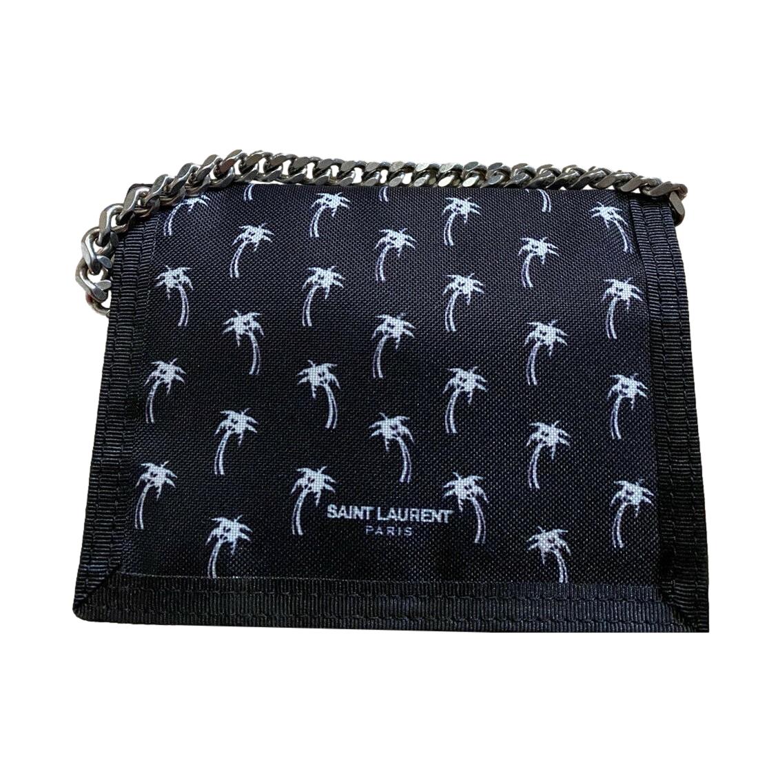 Saint Laurent Buffalo Palm Tree Black Nylon Chain Trifold Wallet 586279