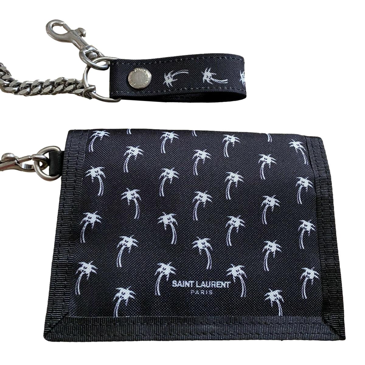 Saint Laurent Buffalo Palm Tree Black Nylon Chain Trifold Wallet 586279