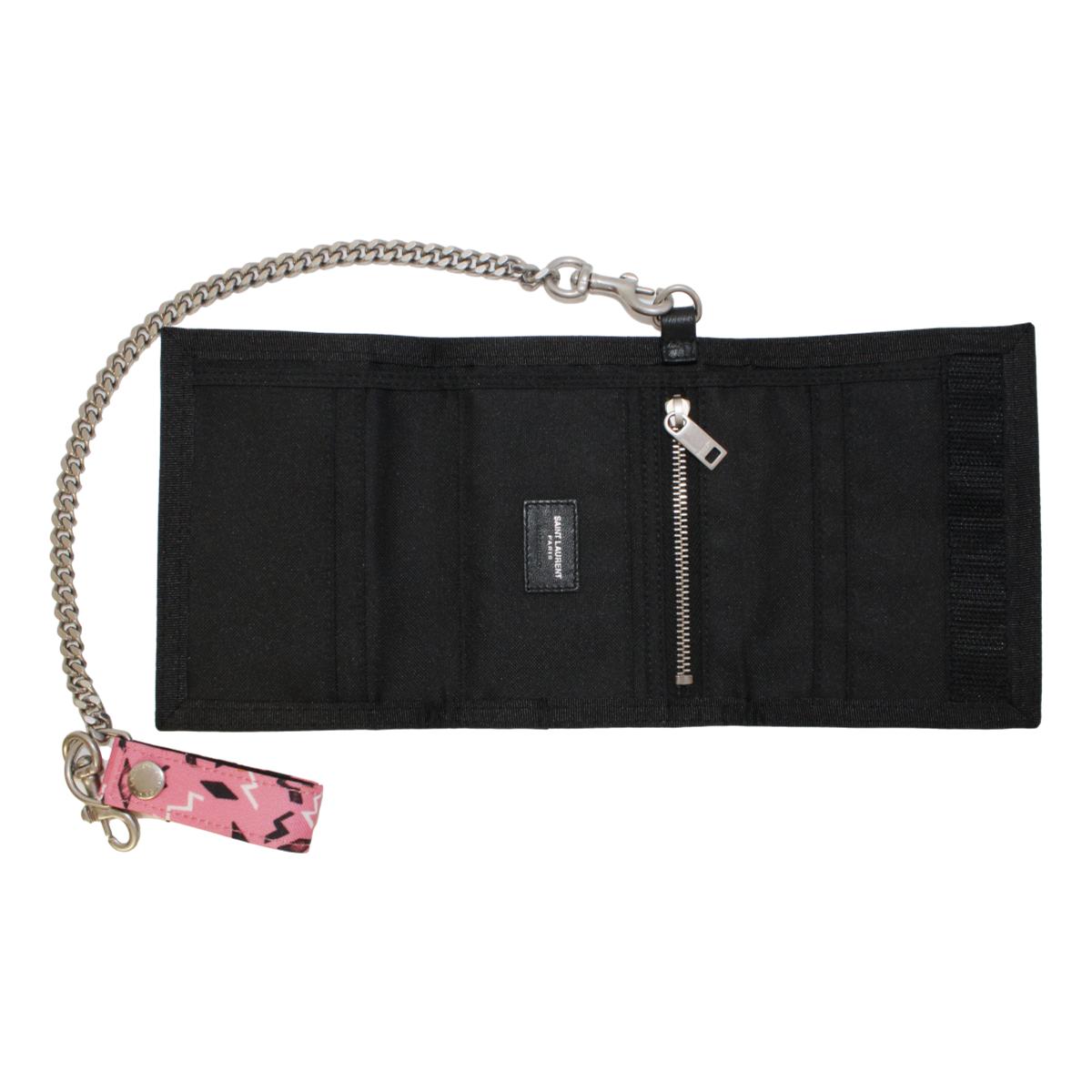 Saint Laurent Buffalo Pink Nylon Radio Chain Trifold Wallet 586279