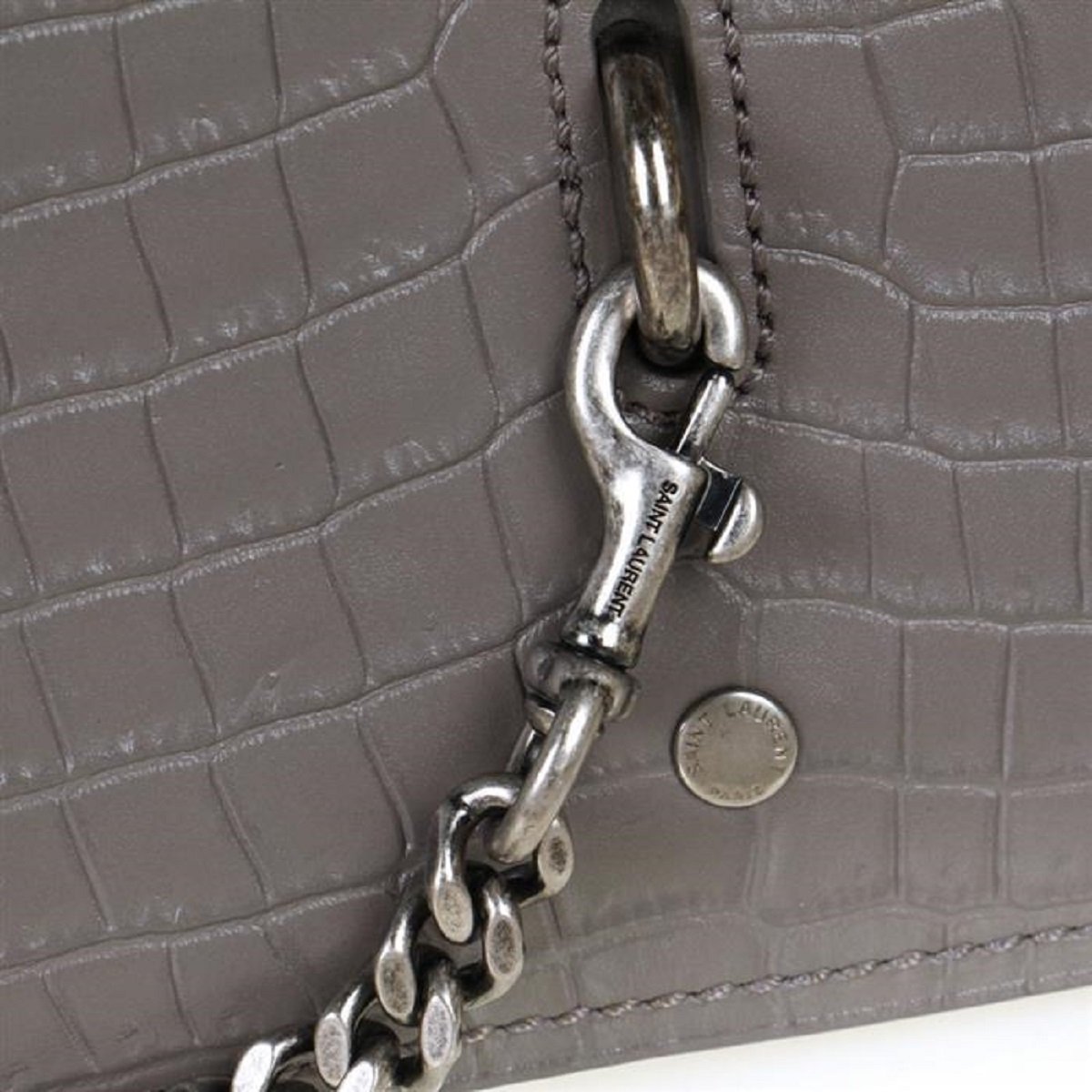 Saint Laurent Charlotte Crocodile Embossed Leather Grey Bag 486638