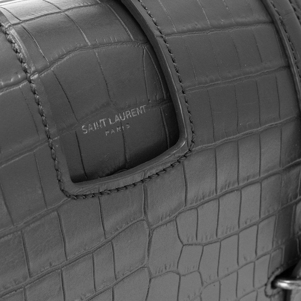 Saint Laurent Charlotte Crocodile Embossed Leather Grey Bag 486638