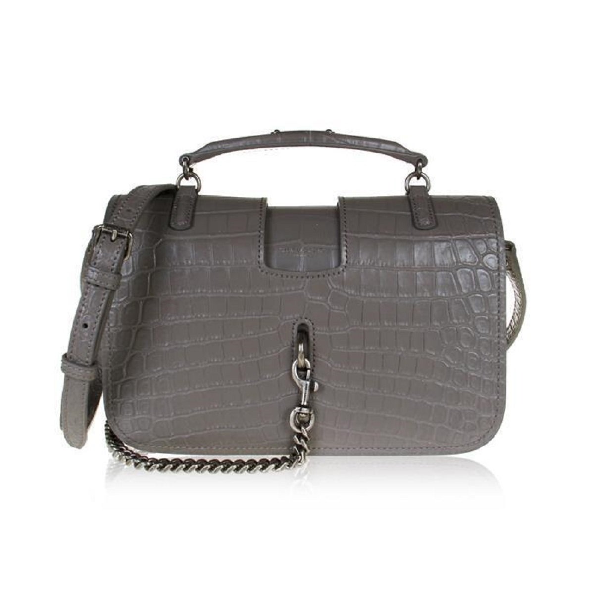 Saint Laurent Charlotte Crocodile Embossed Leather Grey Bag 486638