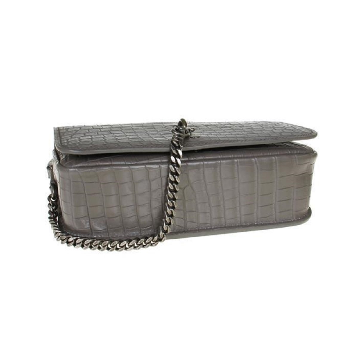 Saint Laurent Charlotte Crocodile Embossed Leather Grey Bag 486638