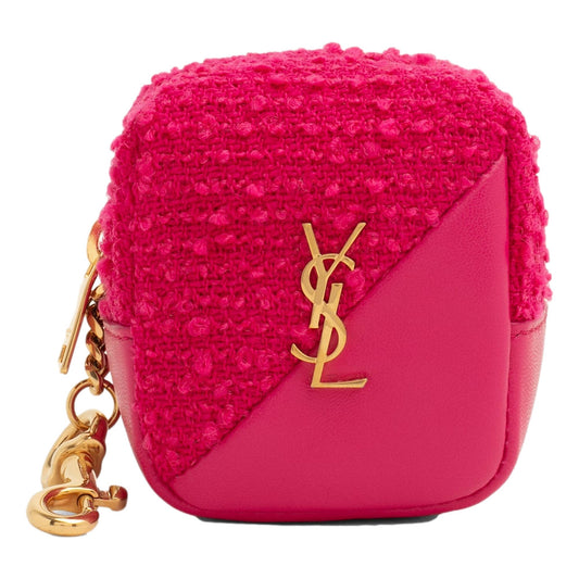 Saint Laurent Jamie YSL Keyring Cube Magenta Tweed Leather 669964