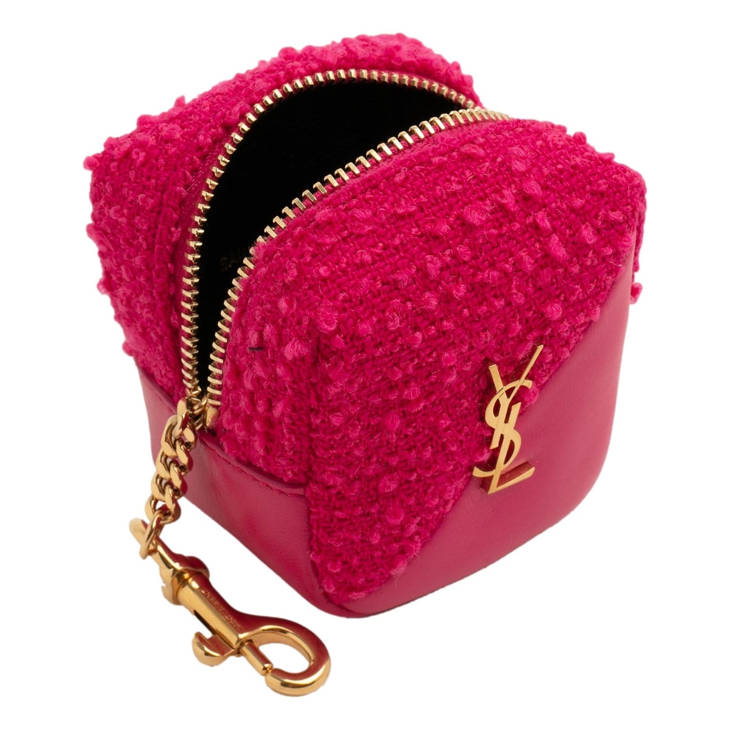 Saint Laurent Jamie YSL Keyring Cube Magenta Tweed Leather 669964