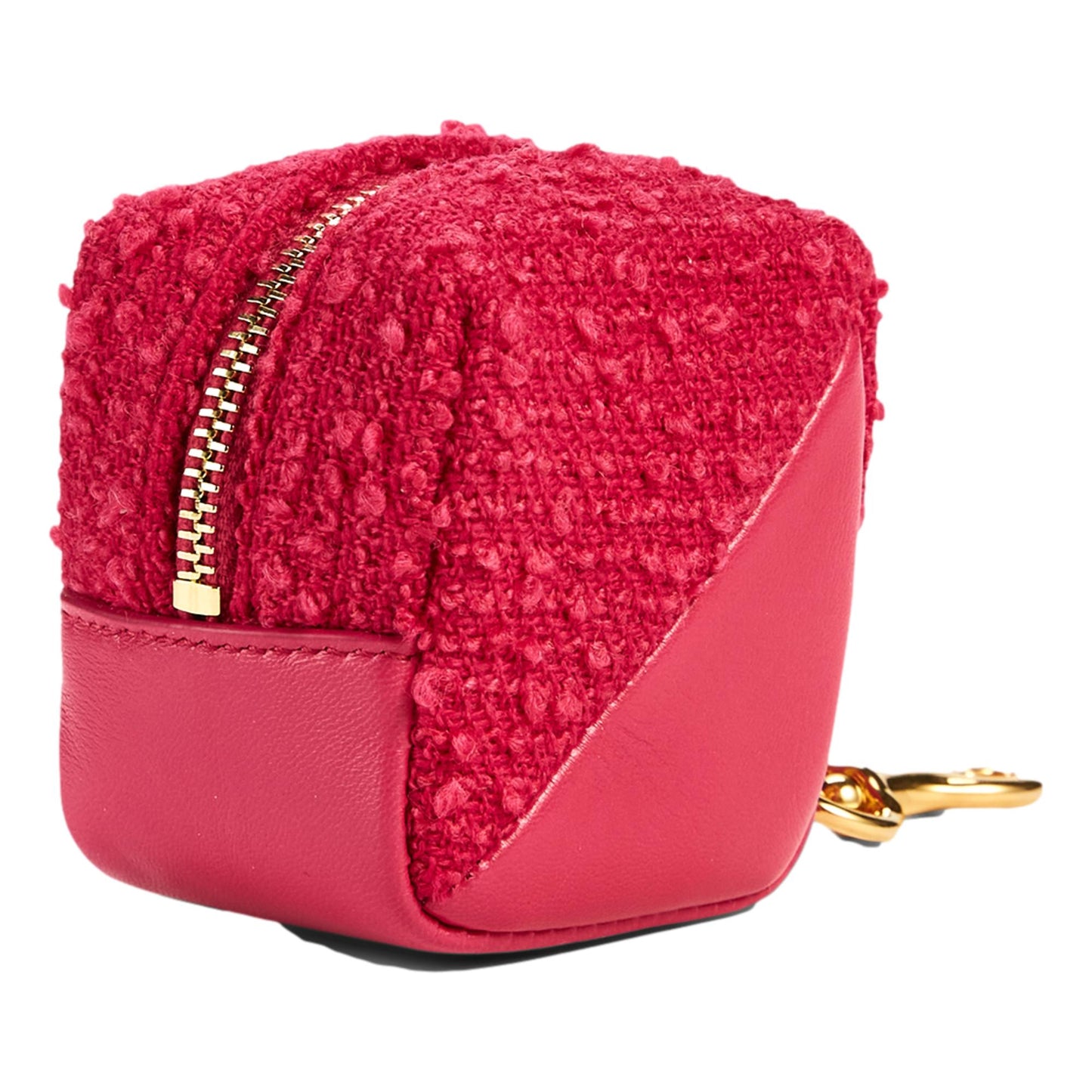 Saint Laurent Jamie YSL Keyring Cube Magenta Tweed Leather 669964