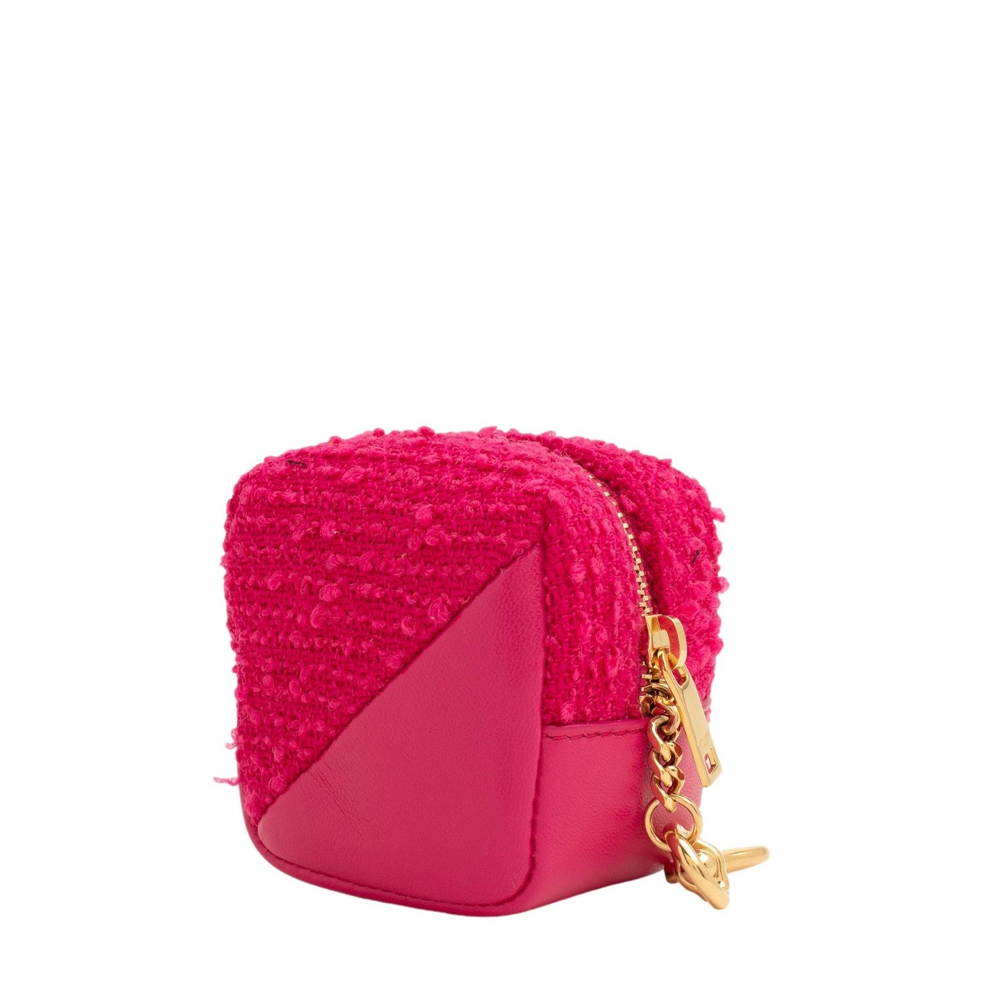 Saint Laurent Jamie YSL Keyring Cube Magenta Tweed Leather 669964