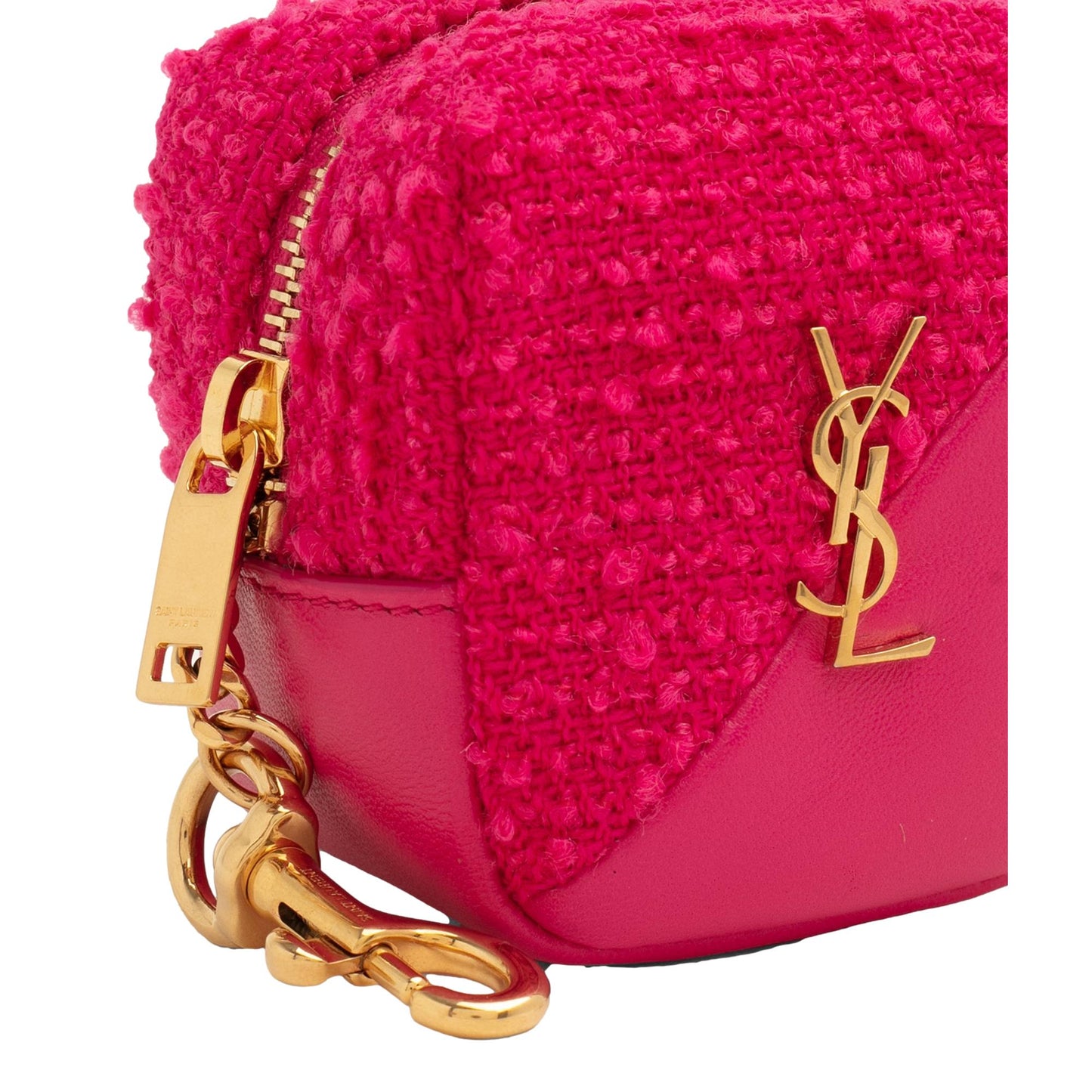 Saint Laurent Jamie YSL Keyring Cube Magenta Tweed Leather 669964