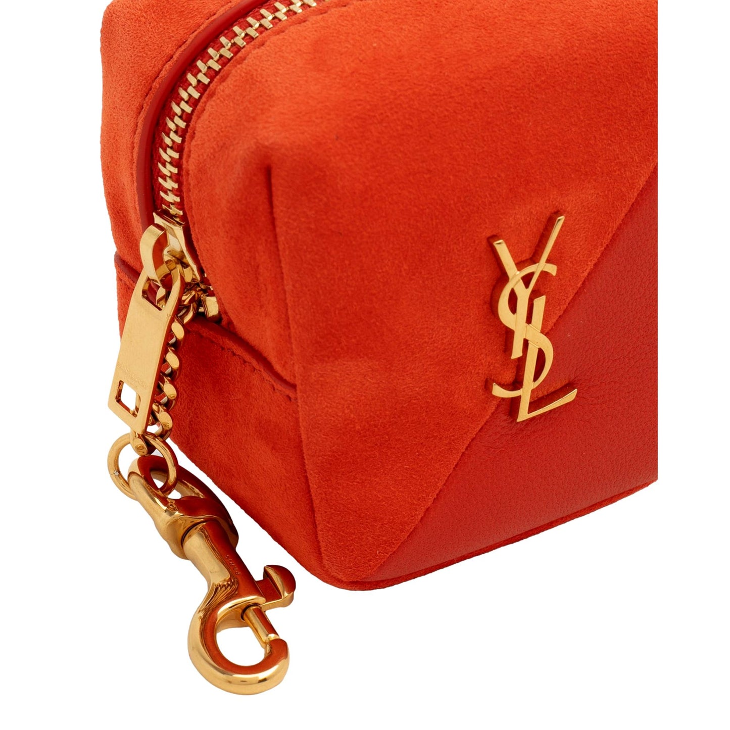 Saint Laurent Jamie YSL Keyring Cube Orange Suede Leather 669964