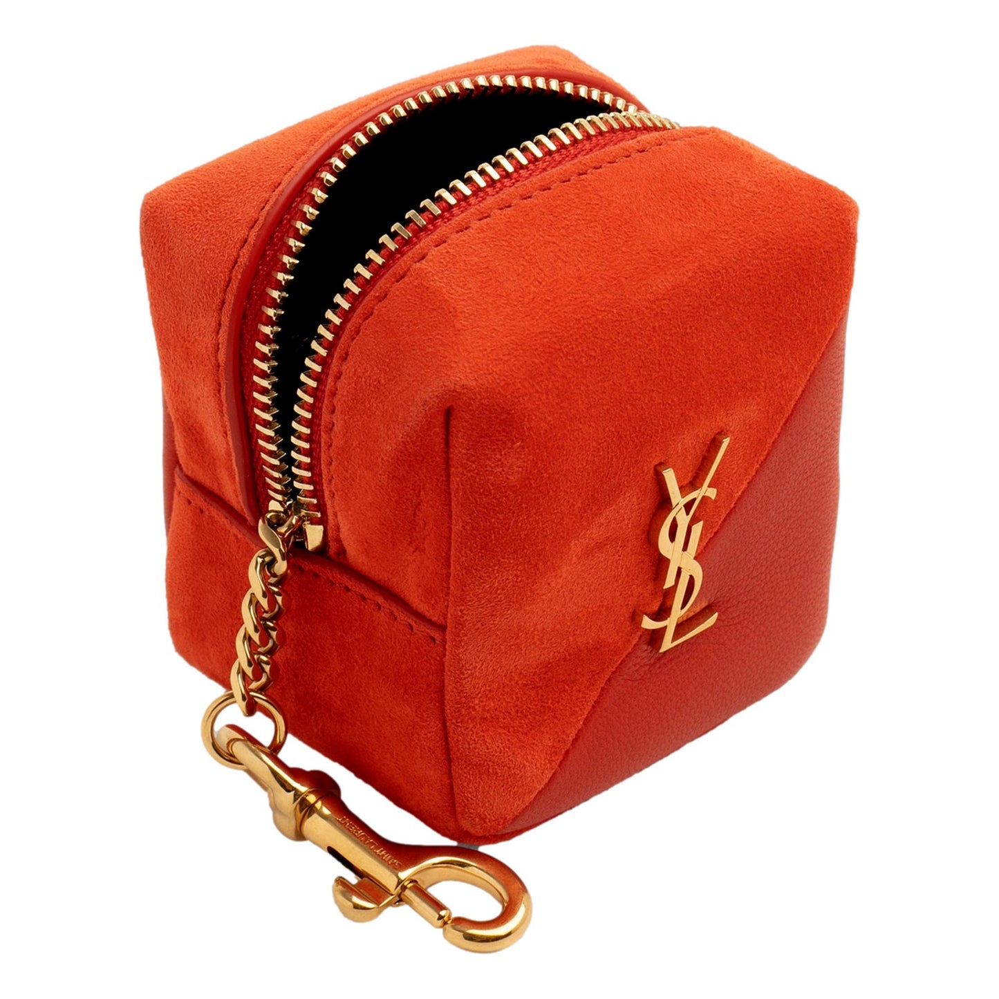 Saint Laurent Jamie YSL Keyring Cube Orange Suede Leather 669964