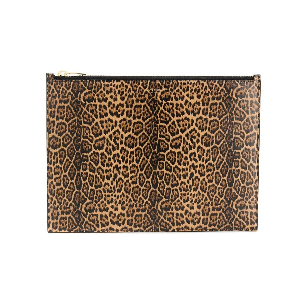 Saint Laurent Leopard Printed Calfskin Leather Large Pouch 635099