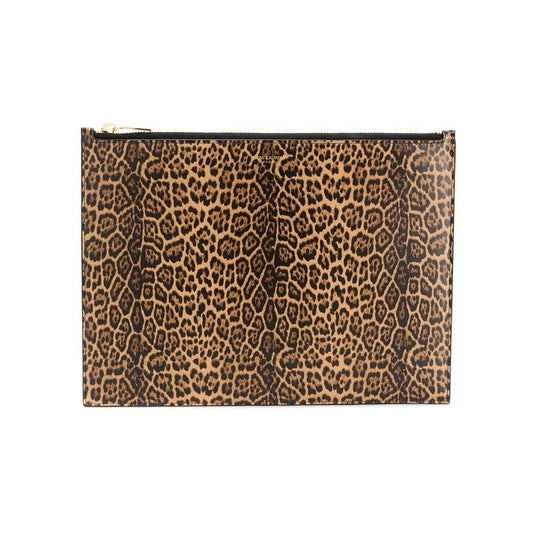 Saint Laurent Leopard Printed Calfskin Leather Large Pouch 635099