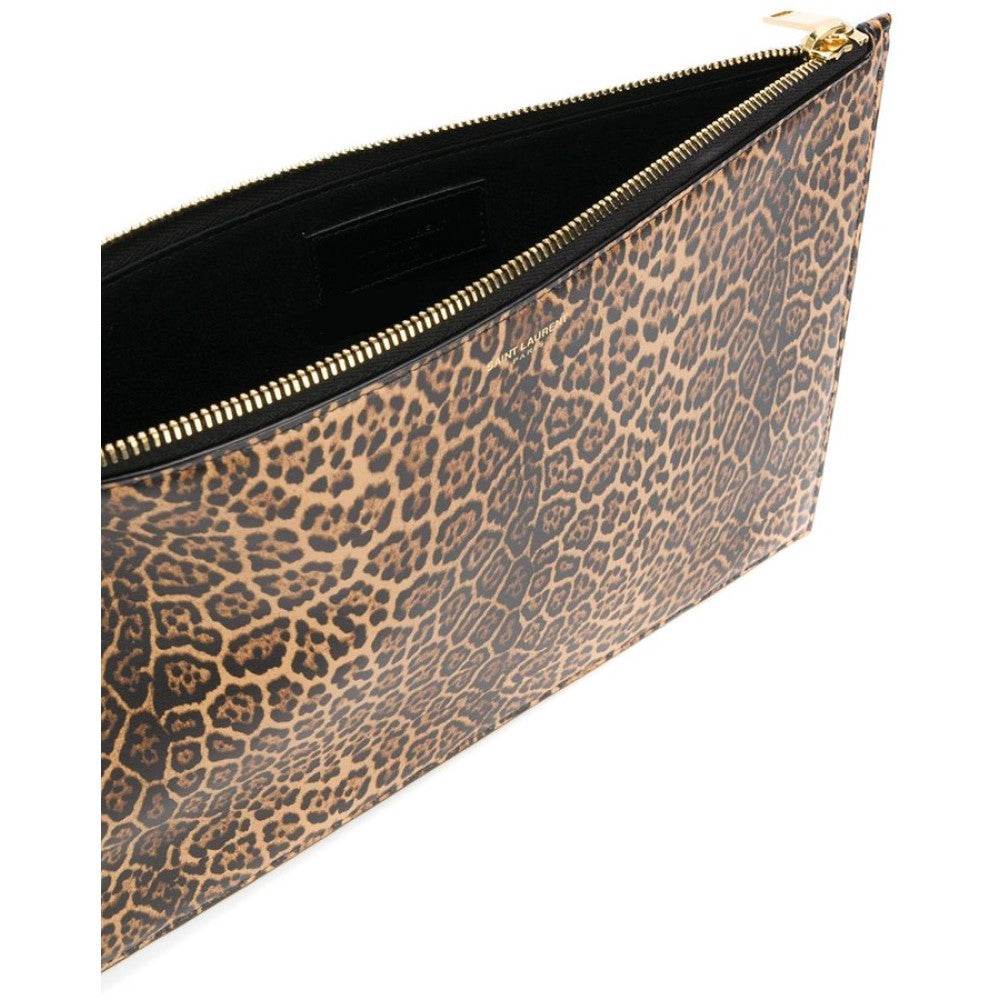 Saint Laurent Leopard Printed Calfskin Leather Large Pouch 635099