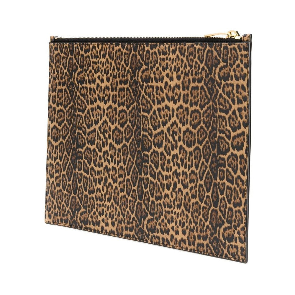 Saint Laurent Leopard Printed Calfskin Leather Large Pouch 635099