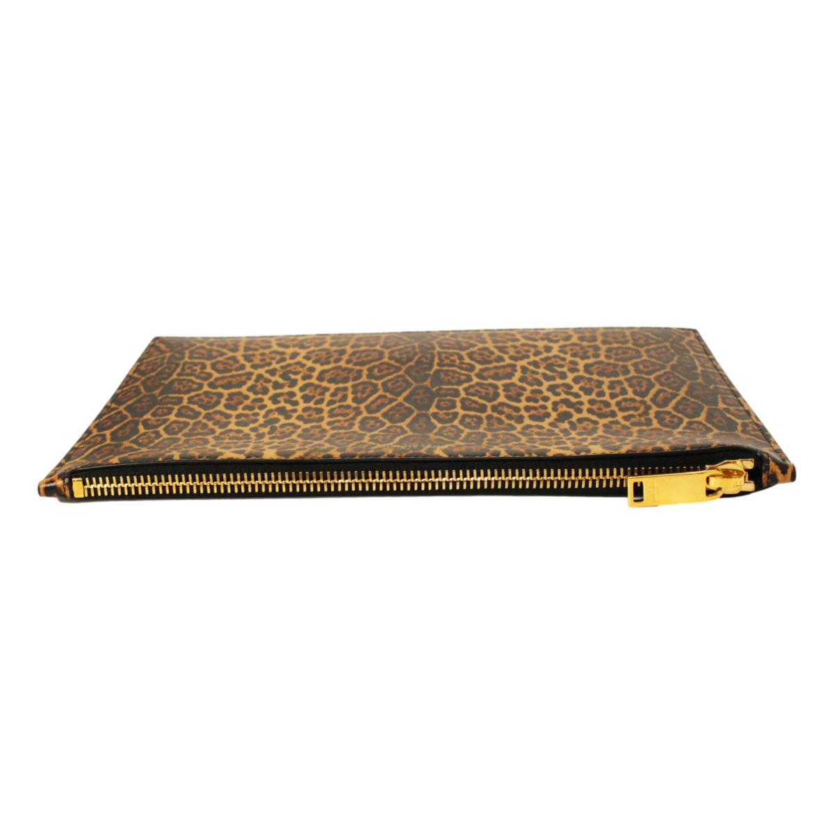 Saint Laurent Leopard Printed Calfskin Leather Medium Pouch 635098