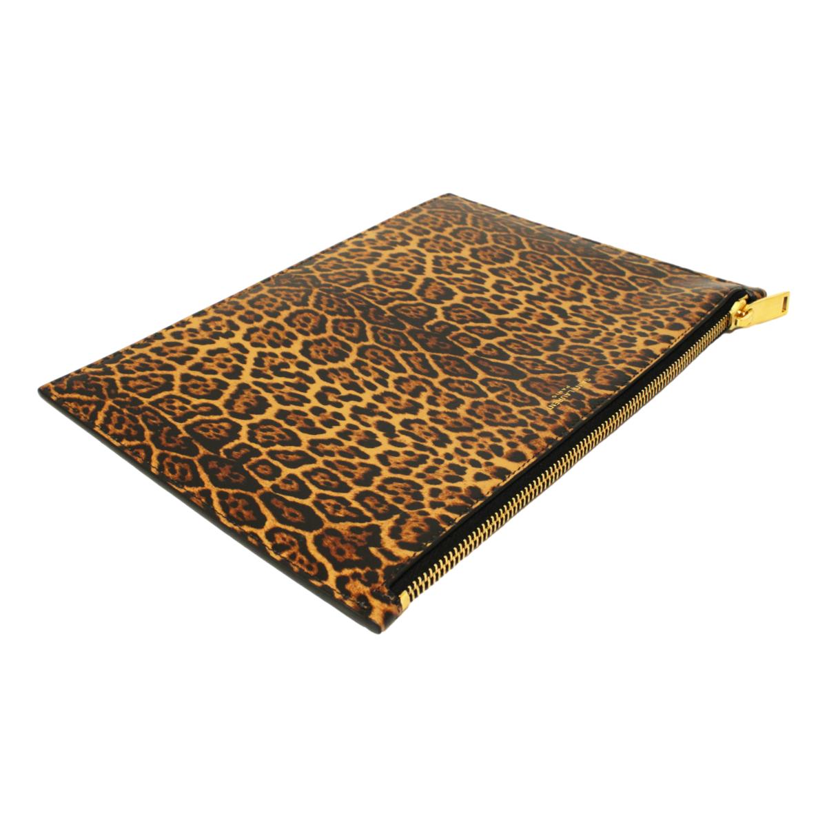 Saint Laurent Leopard Printed Calfskin Leather Medium Pouch 635098