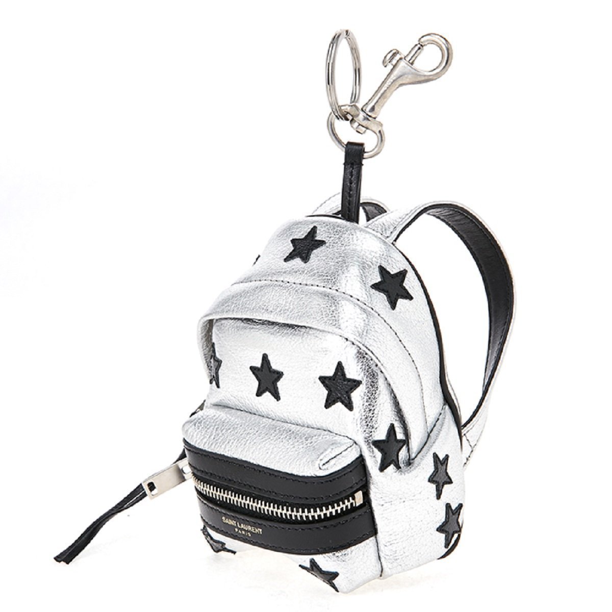 Saint Laurent Silver/Black Unisex Zip Backpack Key Chain Black Stars 441914