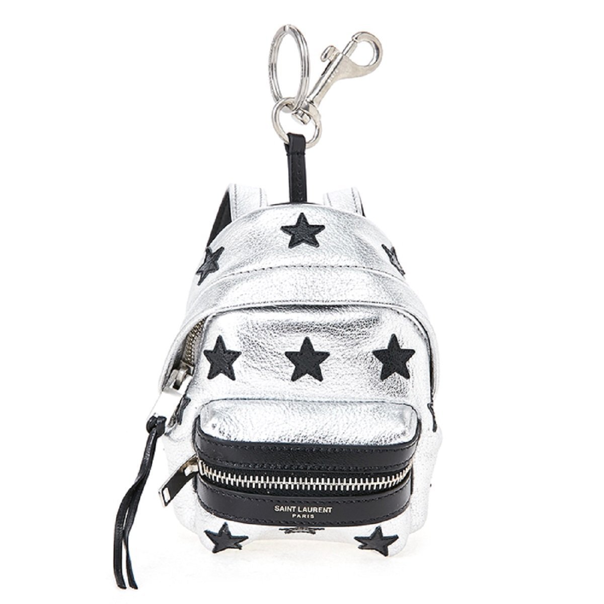 Saint Laurent Silver/Black Unisex Zip Backpack Key Chain Black Stars 441914