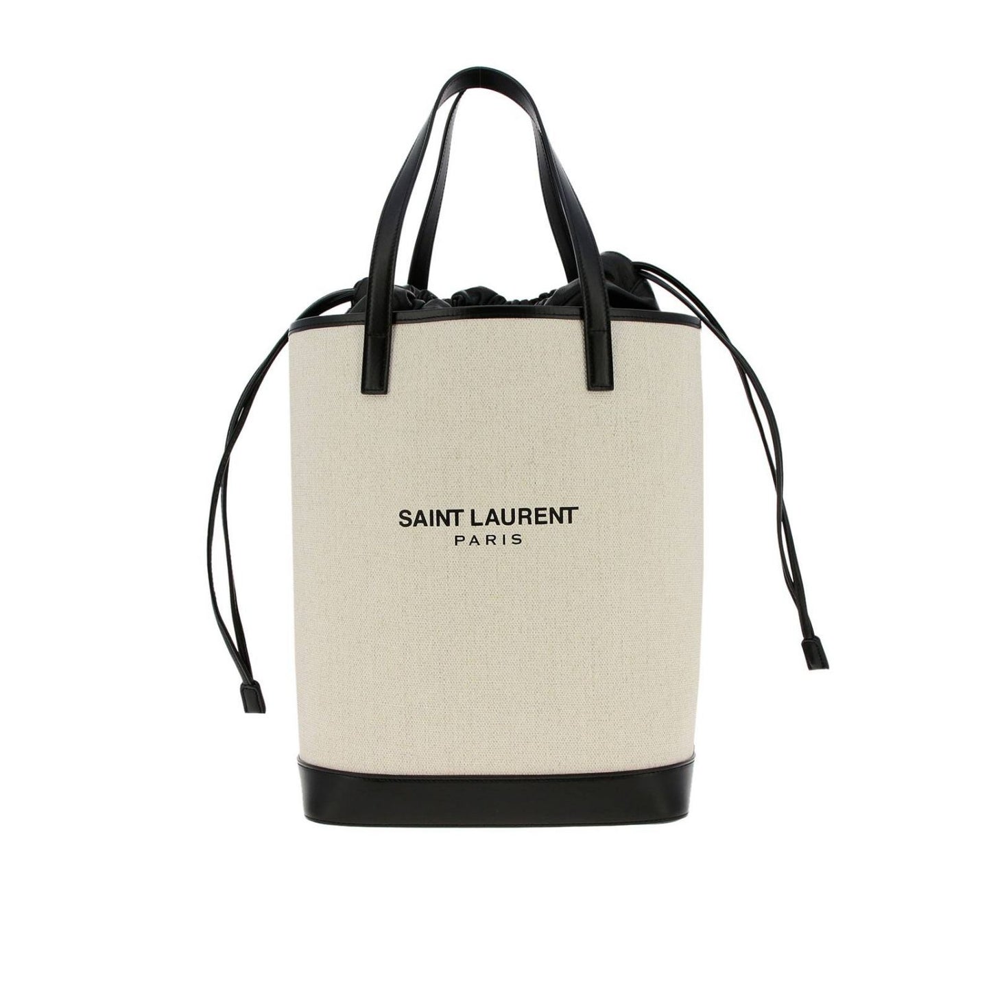 Saint Laurent Teddy White Coated Linen Drawstring Bucket Bag 551595