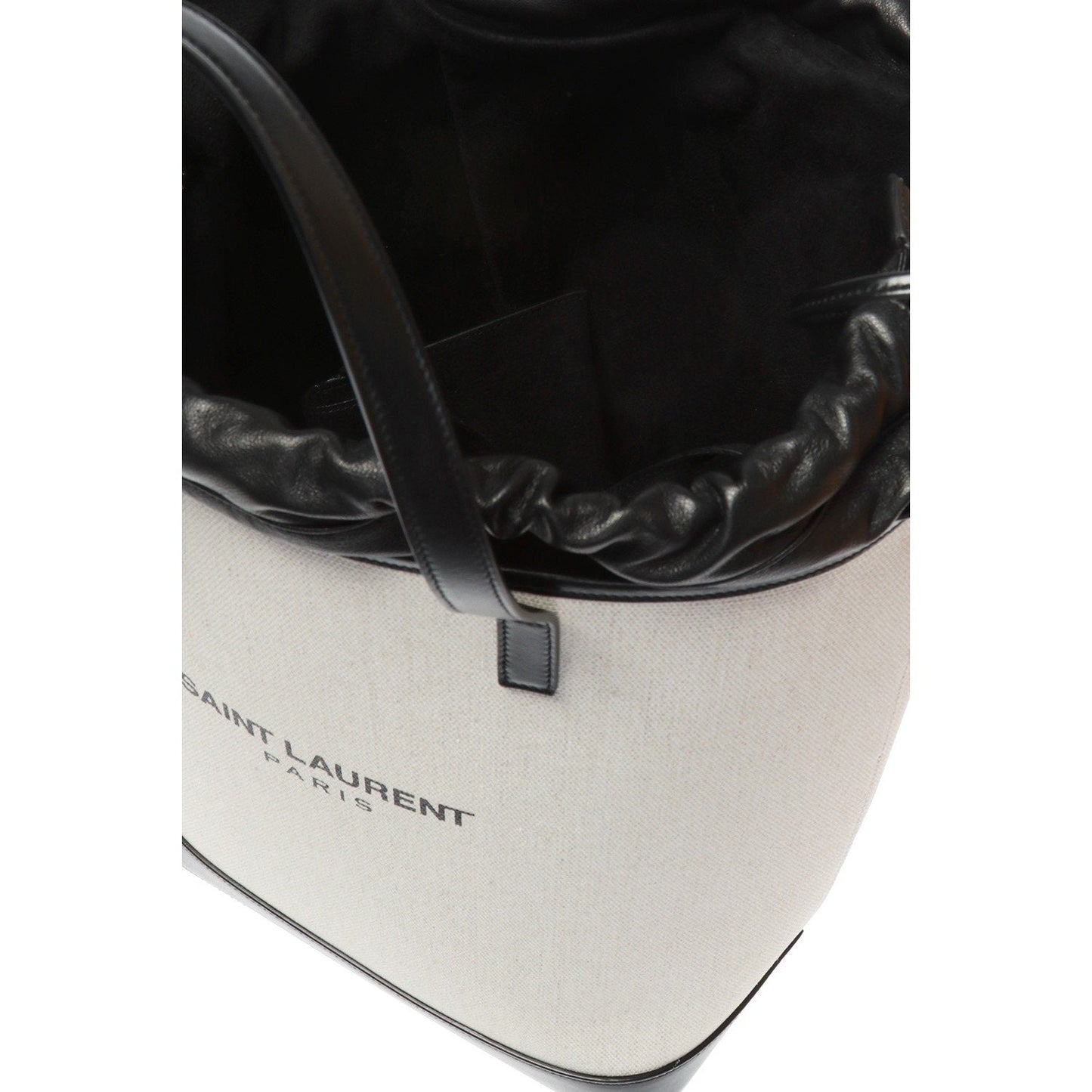 Saint Laurent Teddy White Coated Linen Drawstring Bucket Bag 551595