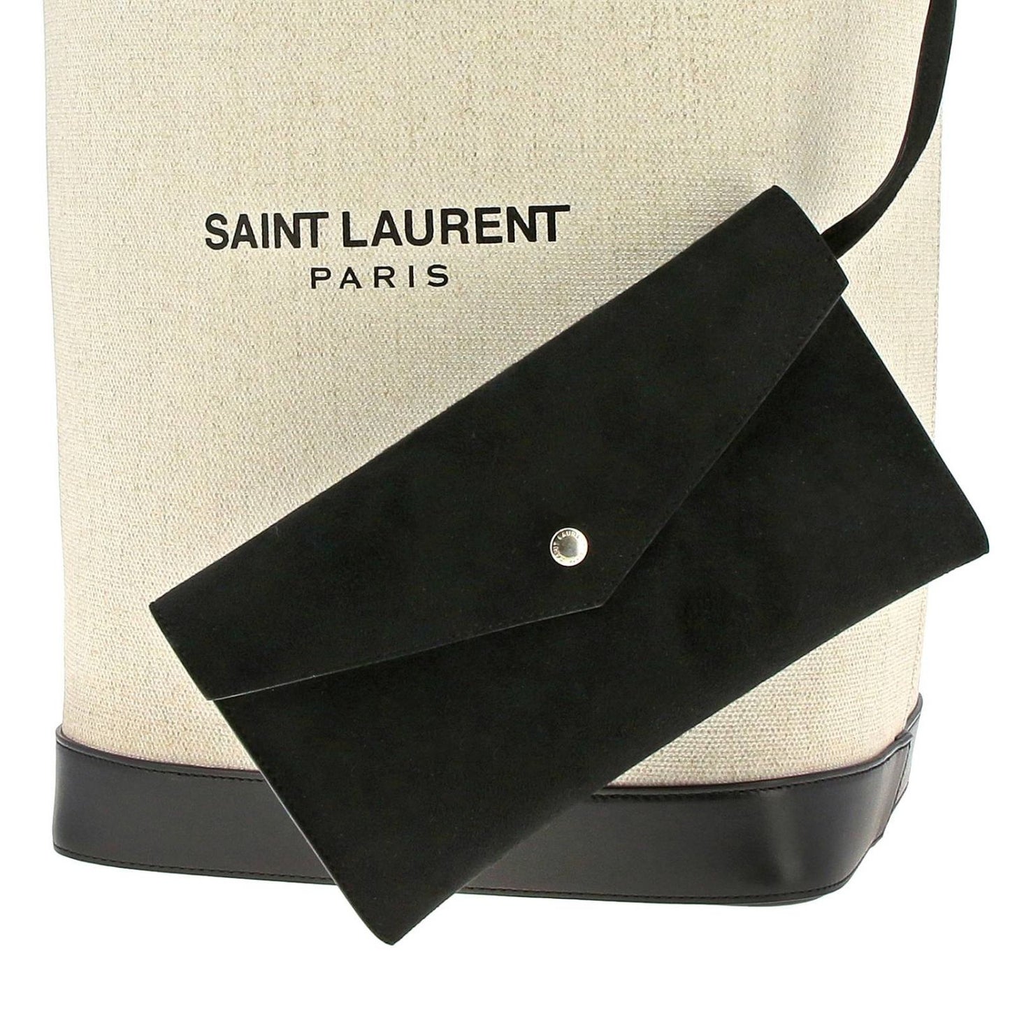 Saint Laurent Teddy White Coated Linen Drawstring Bucket Bag 551595