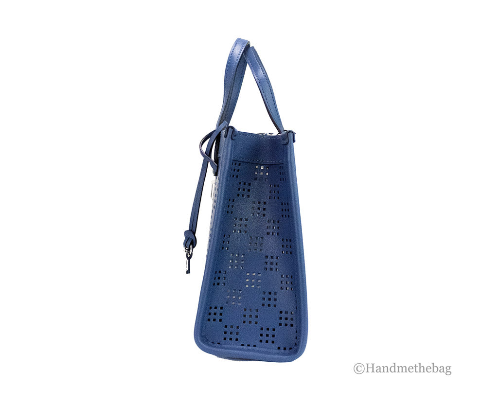 Marc Jacobs Mini Grind Blue Sea Perforated Leather Crossbody Tote Handbag Purse