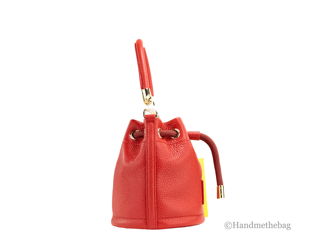 Marc Jacobs The Micro Bucket True Red Leather Top Handle Bucket Crossbody Bag