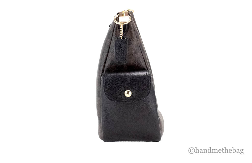 Coach (C1523) Pennie Brown Black Signature Coated Canvas Shoulder Handbag Purse