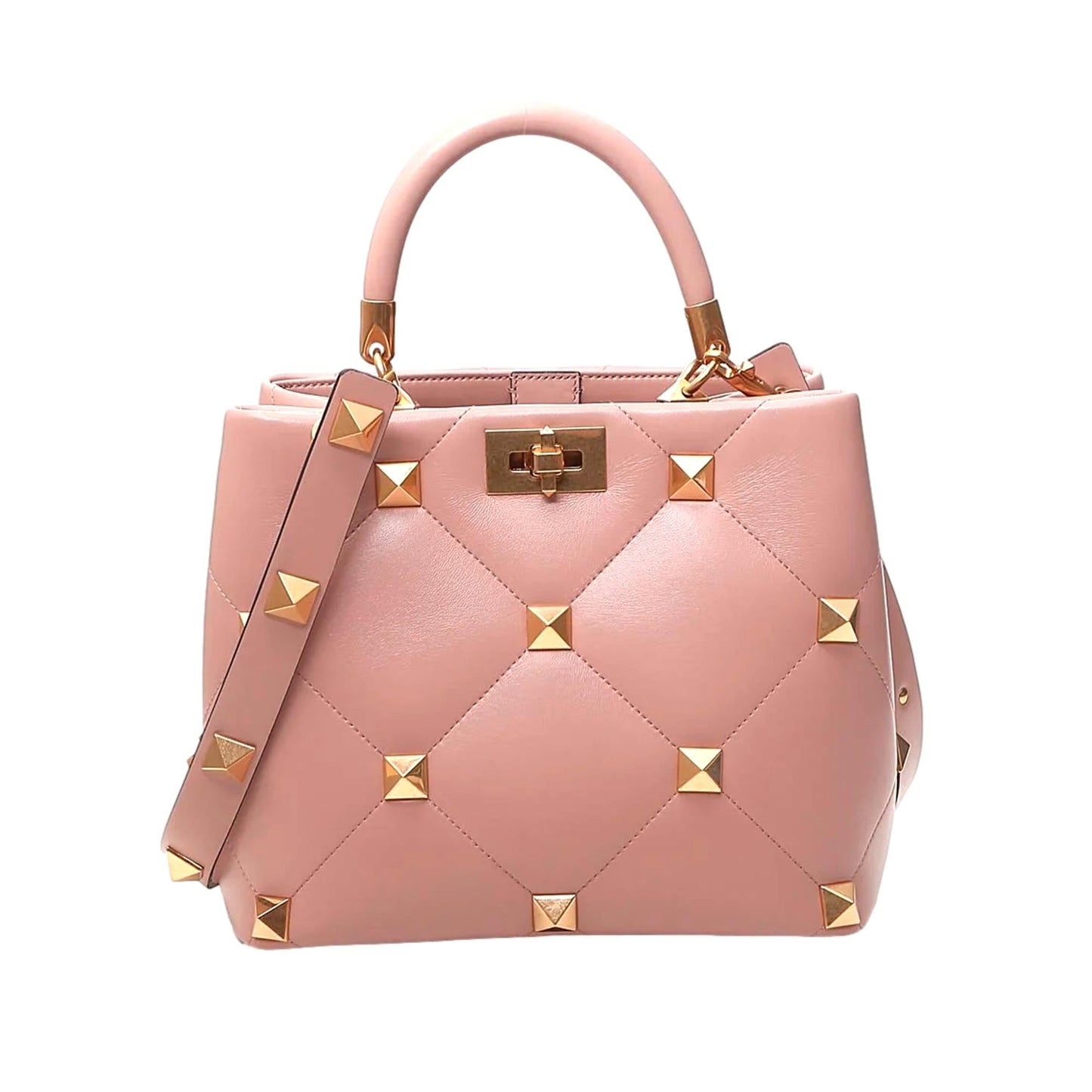 Valentino Garavani Roman Stud Nude Blush Leather Top Handle Bag