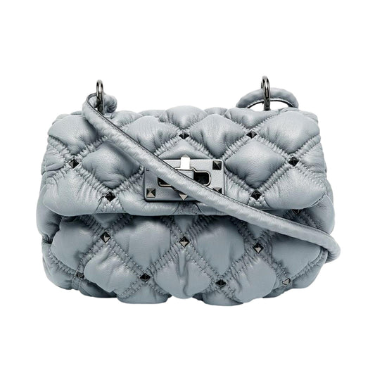 Valentino Garavani Spike Me Gray Leather Crossbody Bag Small