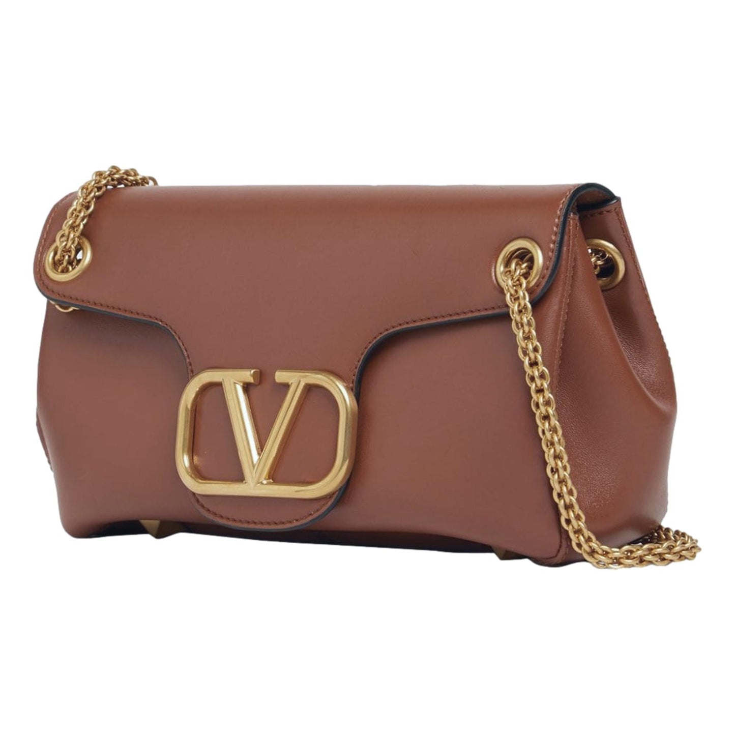 Valentino Garavani Stud Sign V Logo Brown Shoulder Bag