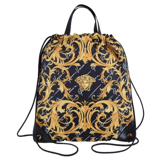 Versace Black Nylon Barocco Signature Print Drawstring Backpack 1002893