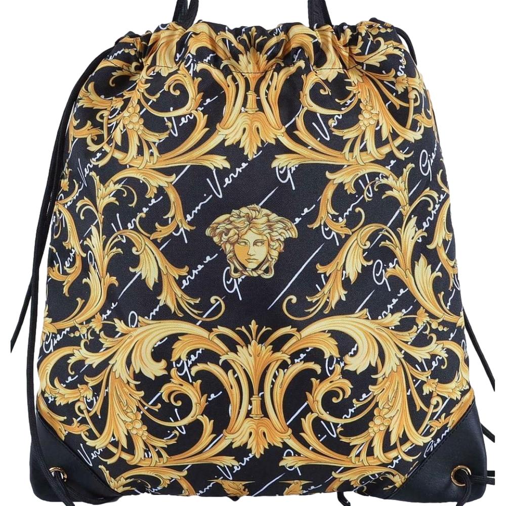 Versace Black Nylon Barocco Signature Print Drawstring Backpack 1002893