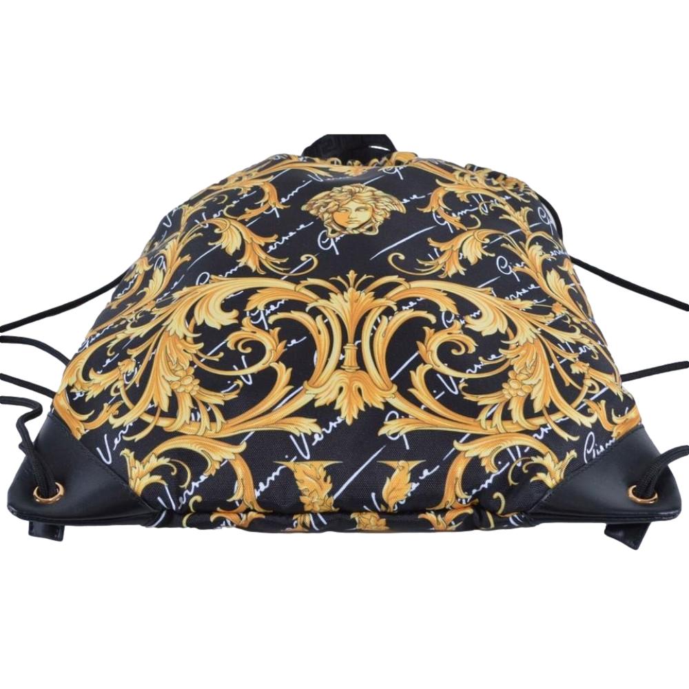 Versace Black Nylon Barocco Signature Print Drawstring Backpack 1002893