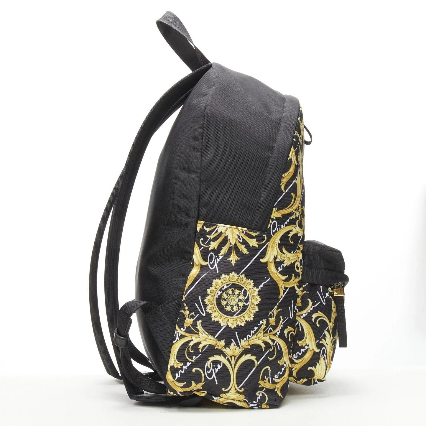 Versace Black Nylon Barocco Signature Print Zip Backpack 1002886