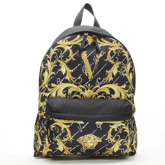 Versace Black Nylon Barocco Signature Print Zip Backpack 1002886