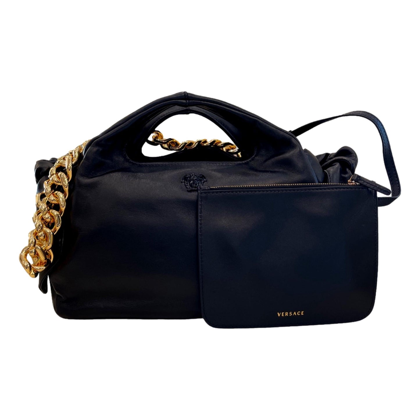 Versace La Medusa Lambskin Leather Black Gold Chain Bag