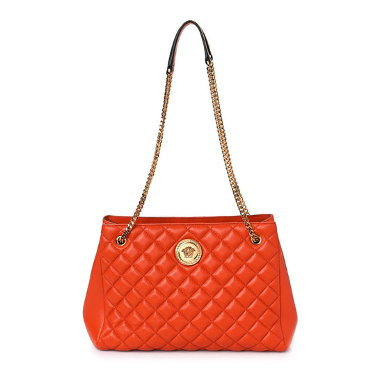 Versace La Medusa Orange Nappa Leather Tote