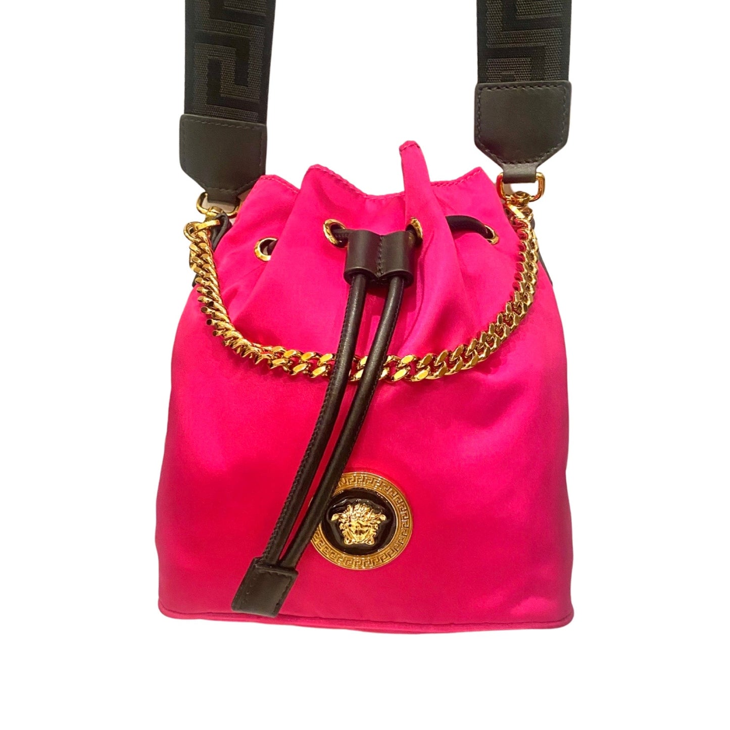 Versace La Medusa Pink Nylon Drawstring Shoulder Bag 1002875